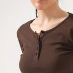 Coffee Brown Long Sleeve Ribbed Henley
