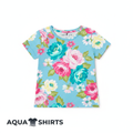 Girls Floral Print Cotton T-Shirt on white background - Aqua Shirts